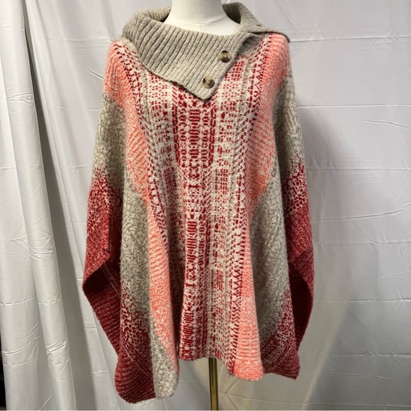 Caslon Jacquard Button Cowl Neck Sweater-Knit Poncho relaxed fit Cabincore XS/S - Picture 3 of 15